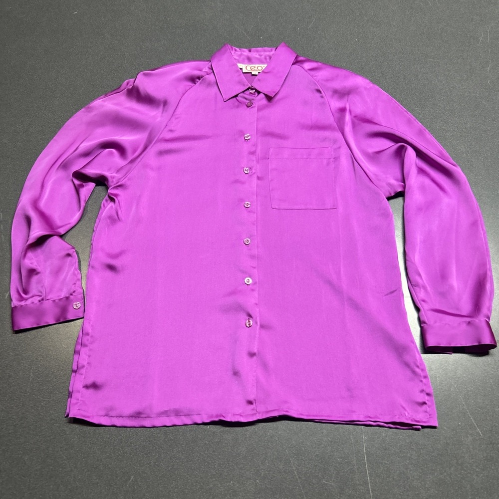 CEO Women's Purple Button Long Sleeve Shirt Size 12  Career Wear Secretary